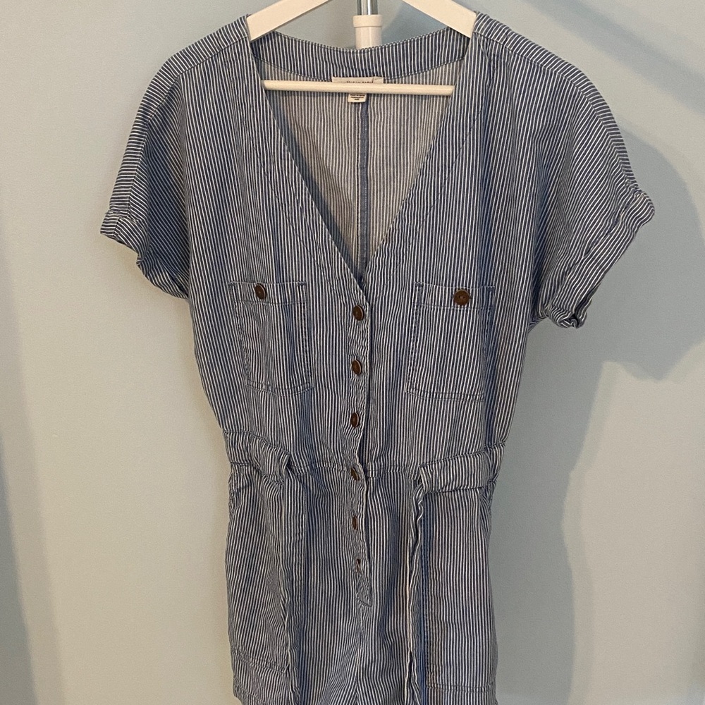 Blue Striped Button-Down Romper
